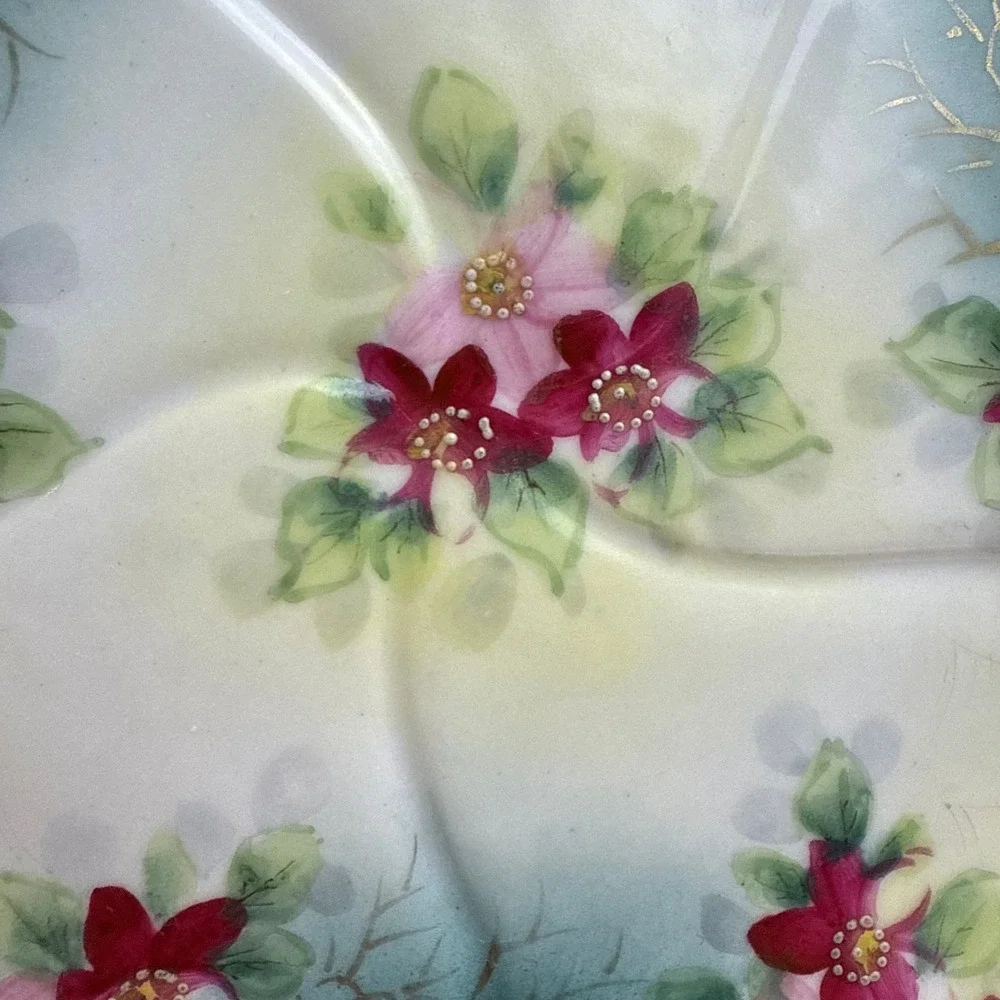 Antique Wheelock Tokio Japan Hand Painted Floral Spiderweb Porcelain Bowl Gold